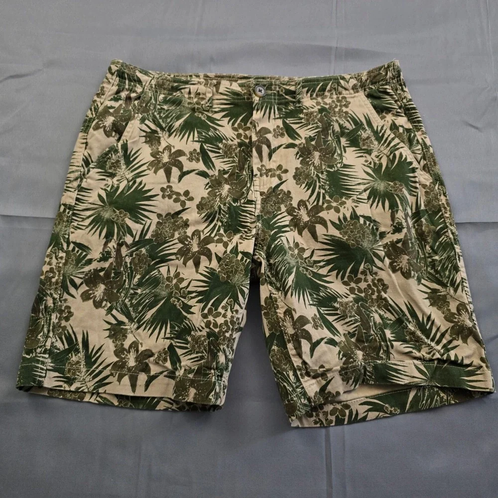 C&C California Floral Shorts Men 34 Tan Tropical Stretch Drawstring Pocket
